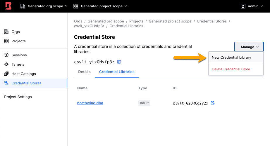 Admin Console Credential Store ID